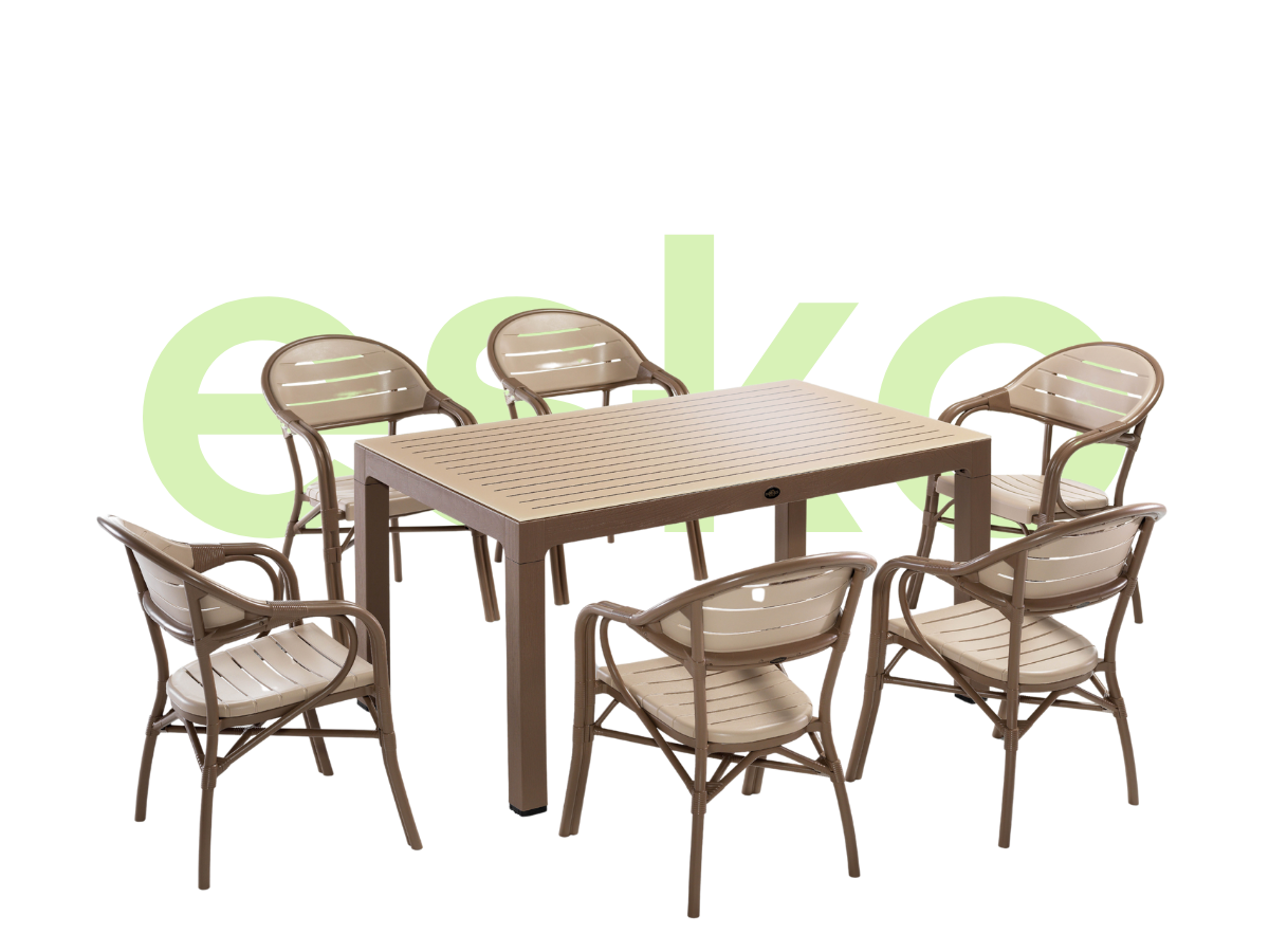 BAMBOO 6 KİŞİLİK CAMLI MASA TAKIMI