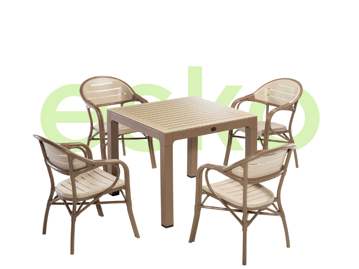 BAMBOO 4 KİŞİLİK CAMLI MASA TAKIMI