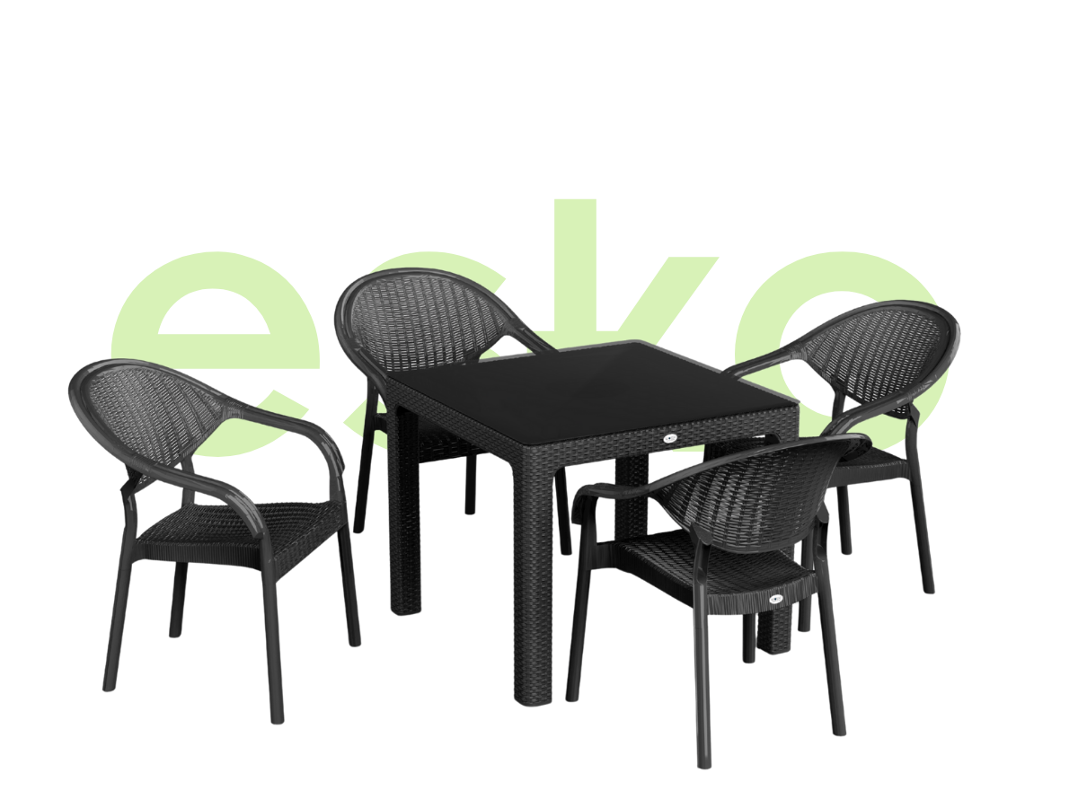 ATLANTİS 90 CM X 90 CM CAMLI MASA TAKIMI